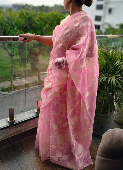 Mallika | Pink Kota Silk Embroidered Saree